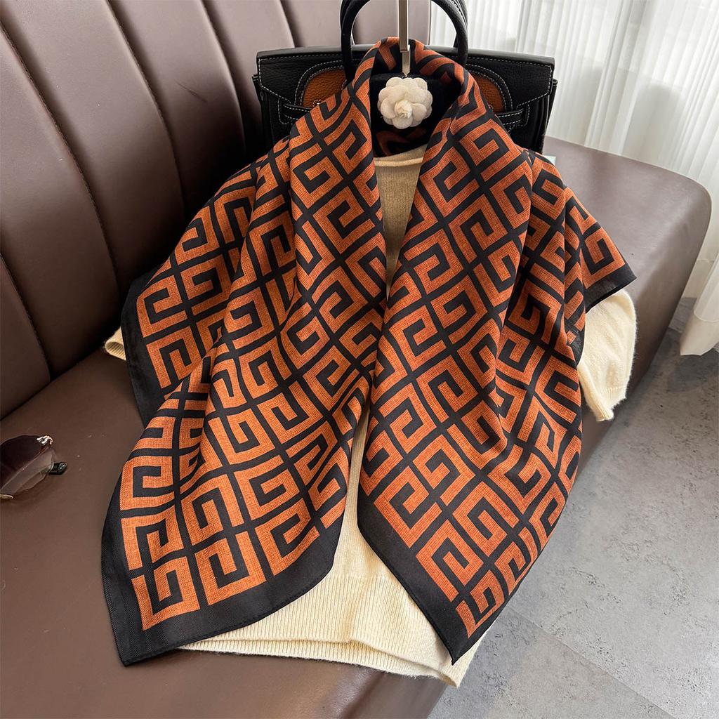 Spring and Summer Fashion Geometric Series Big Square Scarf  Versatile Exterior Shawl  Scarf Printed Headscarf  Thin Style