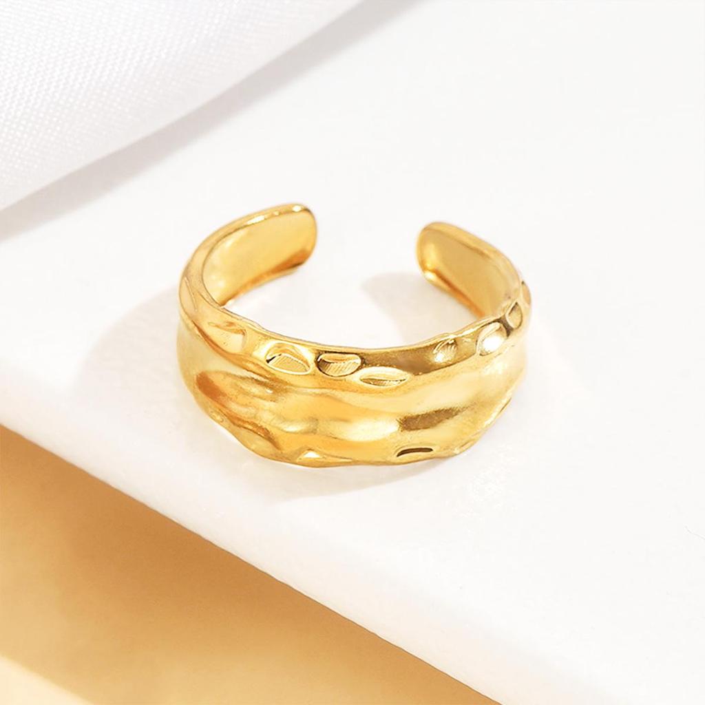 Ins Cold Style Irregular Texture Open Ring - Retro Old Money Style Wide Stainless Steel Finger Ring