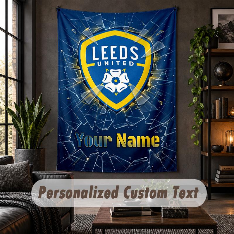 Personalisierte Wandteppich, Leeds United Benutzerdefinierter Text, Weiche Stoff Wandkunst Für Innenraumdekoration