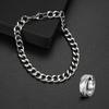 Stainless Steel Cuban Chain Bracelet & Ring Set - Men's Fashion
