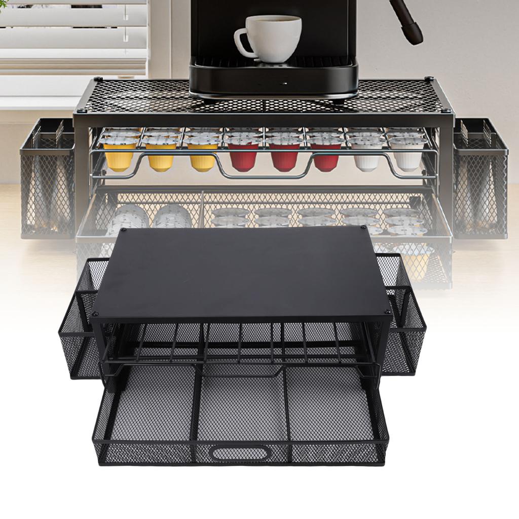 2 Tier Coffee Pod Holder Coffee Capsule   Pull Out Drawers for Kitchen Countertop Coffee Station Black