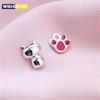 Creative Fashion Asymmetrical Epoxy Cute Animal 925 Sterling Silver Jewelry Cat And Cat Claw Female Stud Earrings E015