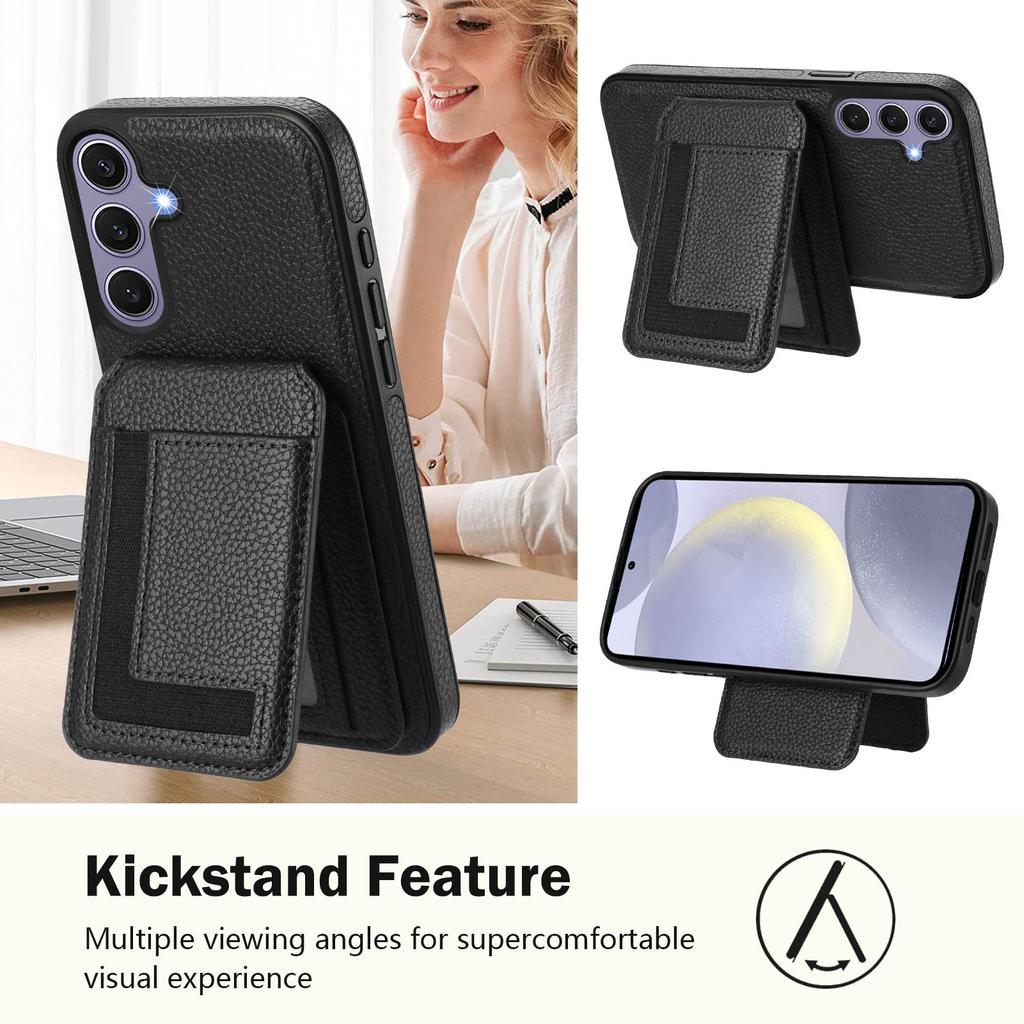 For Samsung Galaxy S25 Magnetic Case TPU + PU Leather Phone Back Cover with Detachable Card Holder