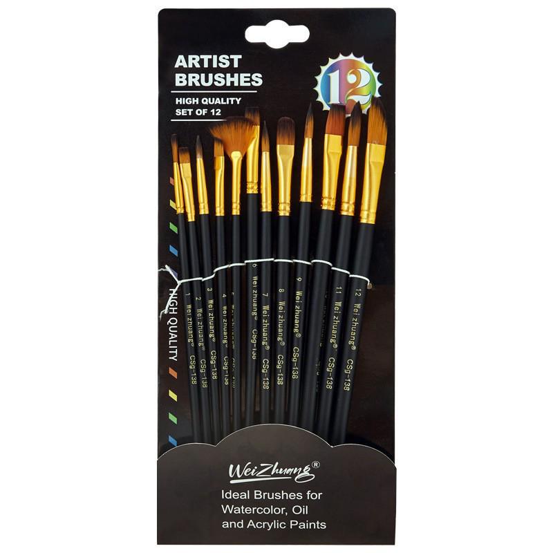 Foreign Trade Nylon Painting Brush Set - 10 Pieces, Red & Blue Handles, Flat Gouache & Oil Brushes