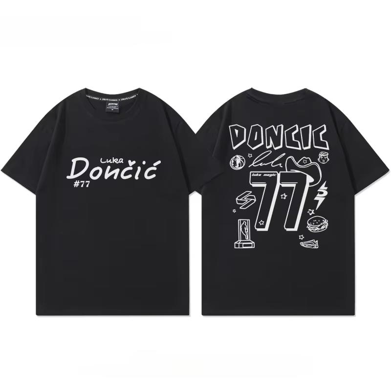 Basketball Mavericks Nr. 77 Doncic Personalisiertes Graffiti Baumwoll-T-Shirt Sportoberteil Herren Damen Trainingskleidung Hohe Qualität