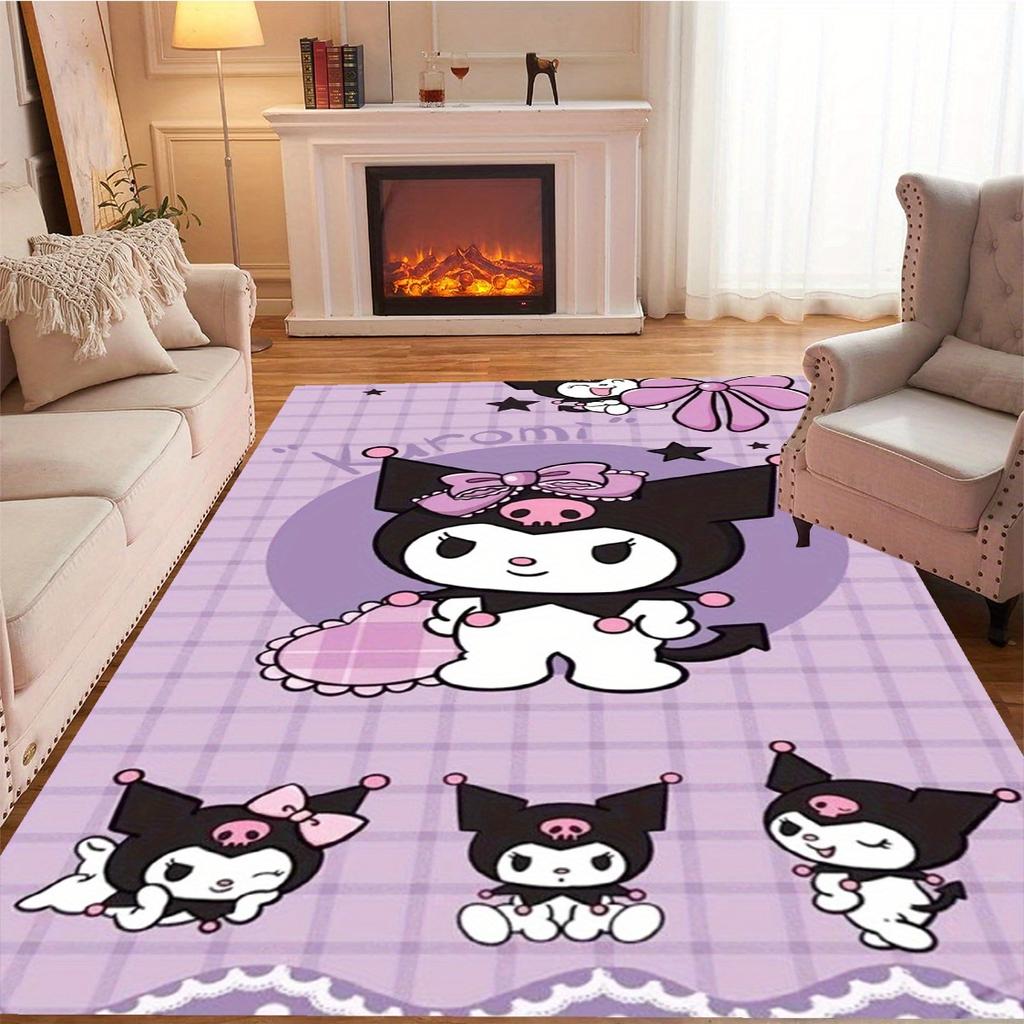 1pc Kuromi Sanrio Pattern Rug,800g/m2 Crystal Velvet,Soft and Comfortable 3D Printed Decorative Rugs for Living Room,Bedroom,Corridor & Matt
