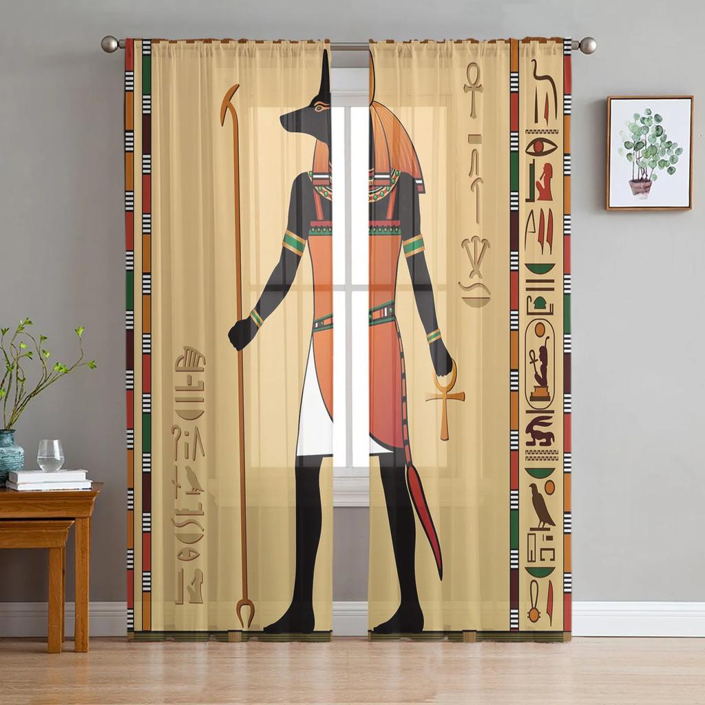 Ancient Egyptian Architecture Tulle Curtains Living Room Kitchen Bedroom Decor Voile Curtain Chiffon Window Drapes Light Filtering For Area Polyester
