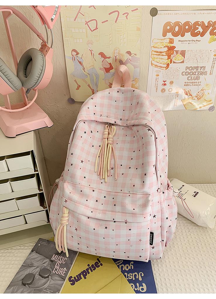 Schoolbag Cute Schoolbag Female Junior High School Mori Backpack Niche High Value Small Fresh Ins Plaid Light Multi-compartment Backpack