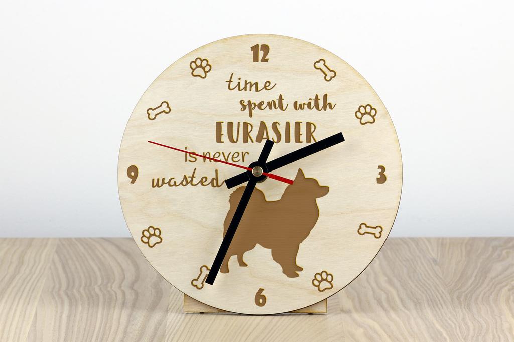 Avrasya, Eurasier - köpekli saat, oymalı ahşap saat, Art-Dog tarafından kişiselleştirilmiş saat