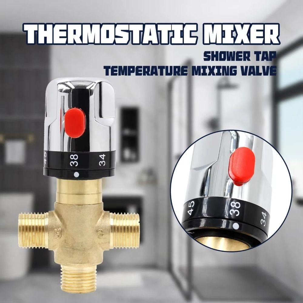 3Way Thermostatic Mixing Valve Solid Brass Temperature Control Valve Bathroom Faucet