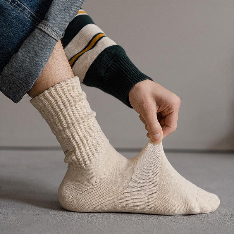 Men's Autumn and Winter Trends Add Velvet and Thick Warm Solid Color Tube Cotton Socks