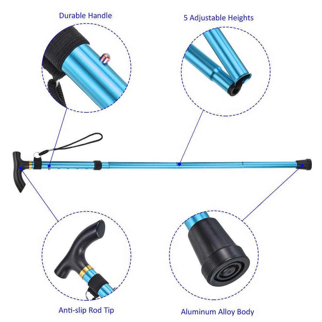 METERXITY 2-Piece Trekking Poles - Folding Hiking Walking Sticks with Telescopic Extender, Unisex, for Walking and Backpacking (33-37", Blue)