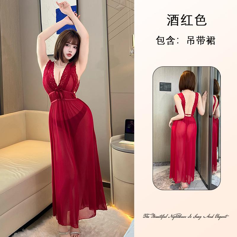 Pure Desire Women's Lace Mesh Nightgown Breathable Deep V Multi-Style Cami Sexy Loungewear Options Versatile Seductive Sleepwear with Diverse Choices