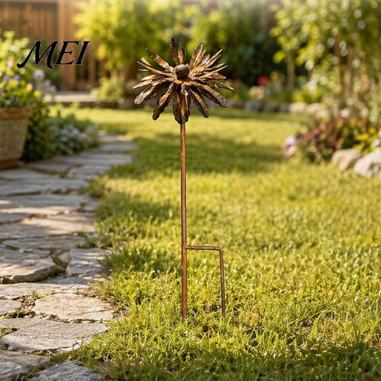 Retro Iron Garden Art Vintage Rusty Cornflower Ground Stake, 24 Inch Metal Artistic Wire Lifelike Flower Post Decor, Rustic Sculptures for Lawns Yard