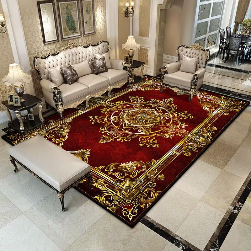 Retro Red Carpet Non-slip Parlor Cloakroom Home Decoration Luxury European Style Large Rug Washable Living Room Light Luxury Mat