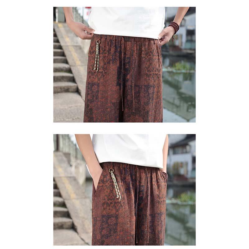 ROMON Men's Chinese Style Cotton Linen Harem Ankle Pants
