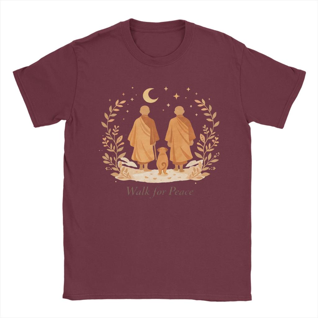 Unisex Damen T-Shirts Zen Kunst Spaziergang für Friedensmönche mit Aloka Hund Spaß Baumwoll-T-Shirts Kurzarm-T-Shirt Oberteile Geschenkidee