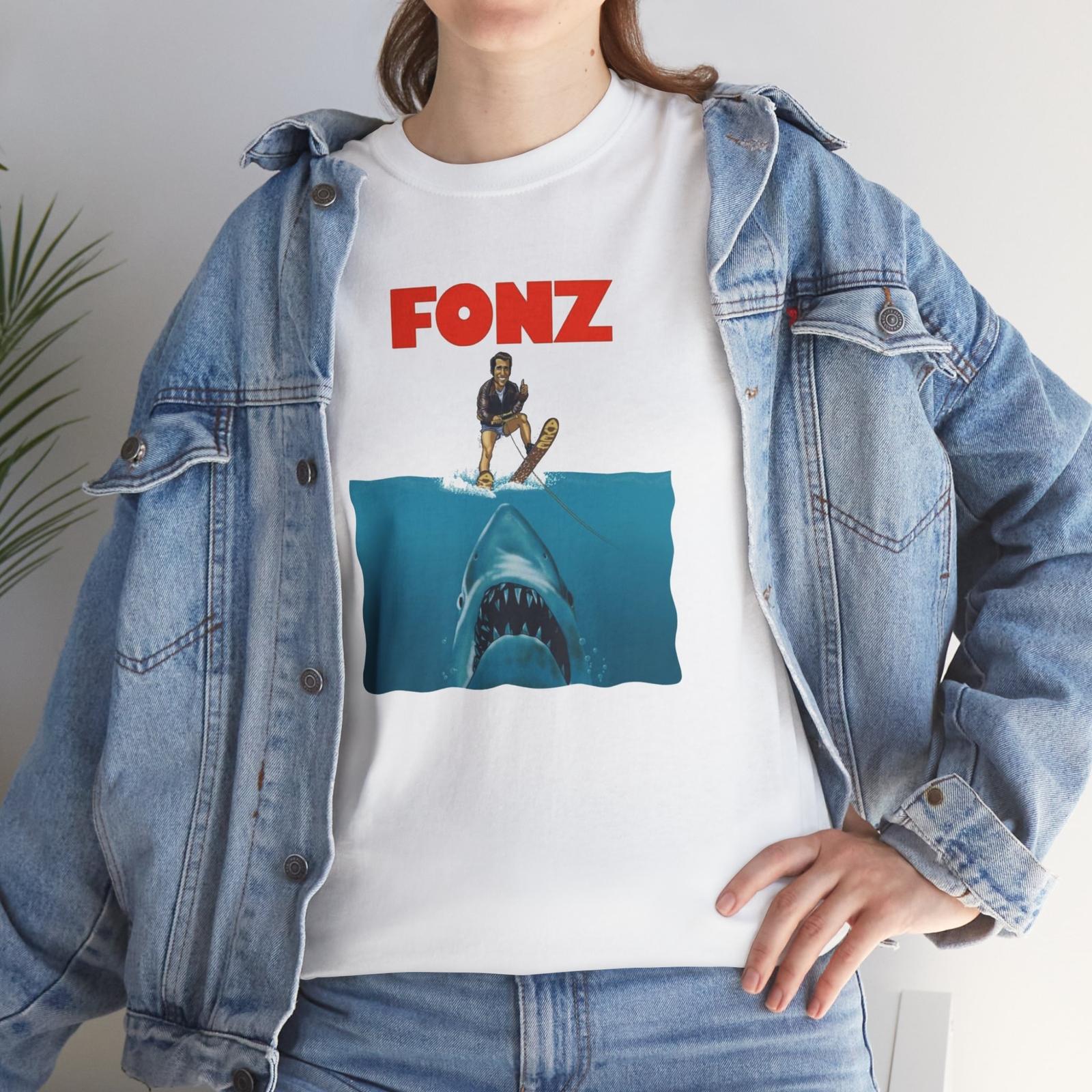 Fonzie Jumps the Shark Happy Days Jaws T-Shirt Funny Retro Vintage Tees TV Show XXXXL