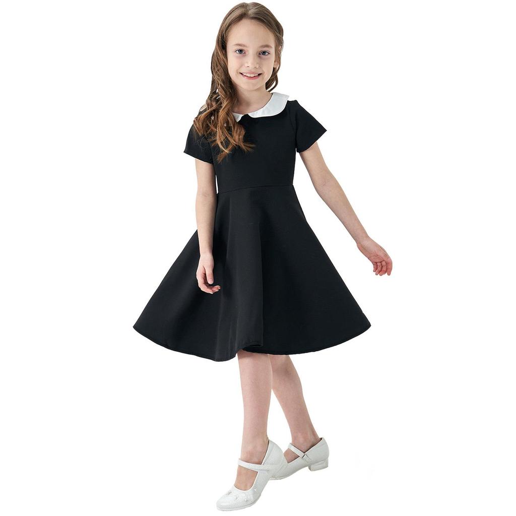 Kids' Solid Color Doll Collar Princess Dress - Cute School Style Children's Clothing