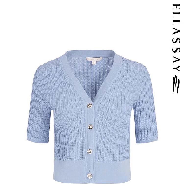 ELLASSAY Women's Short Sleeve V-Neck Silk Knit Top