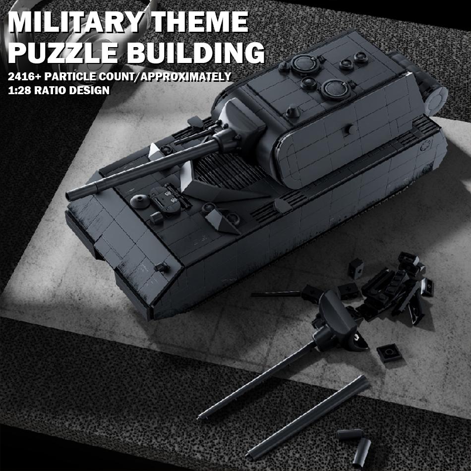 WW2 Military German Panzer VIII Maus Tank Model Building Blocks Mouse Heavy Tank with Soldiers Crews Bricks Toy Kids Adults Gift