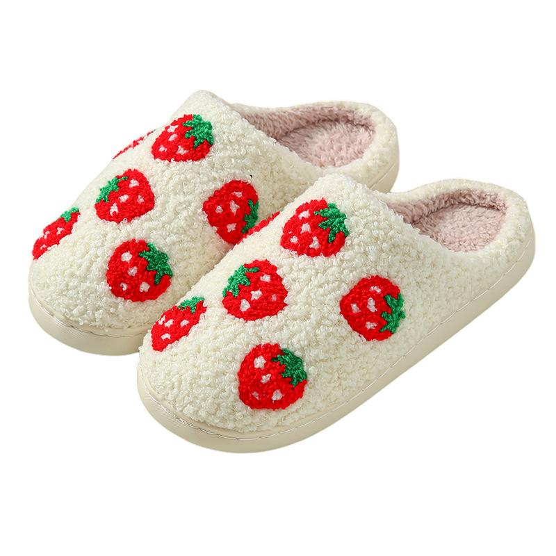Cotton Slippers Autumn and Winter Cute Strawberry Indoor Home Couple Soft Sole Warm Plush Bag Head Shoes