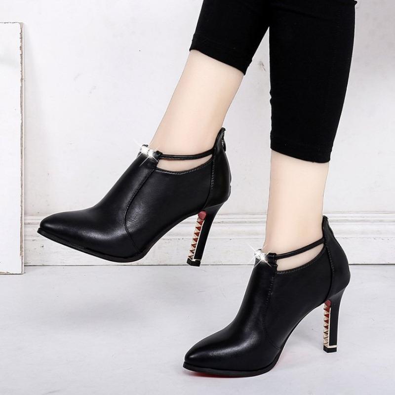 Autumn New Pointed Thin Heel High Heel Short Women's Boots Fashion After Zipper Fashion Martin Boots Women