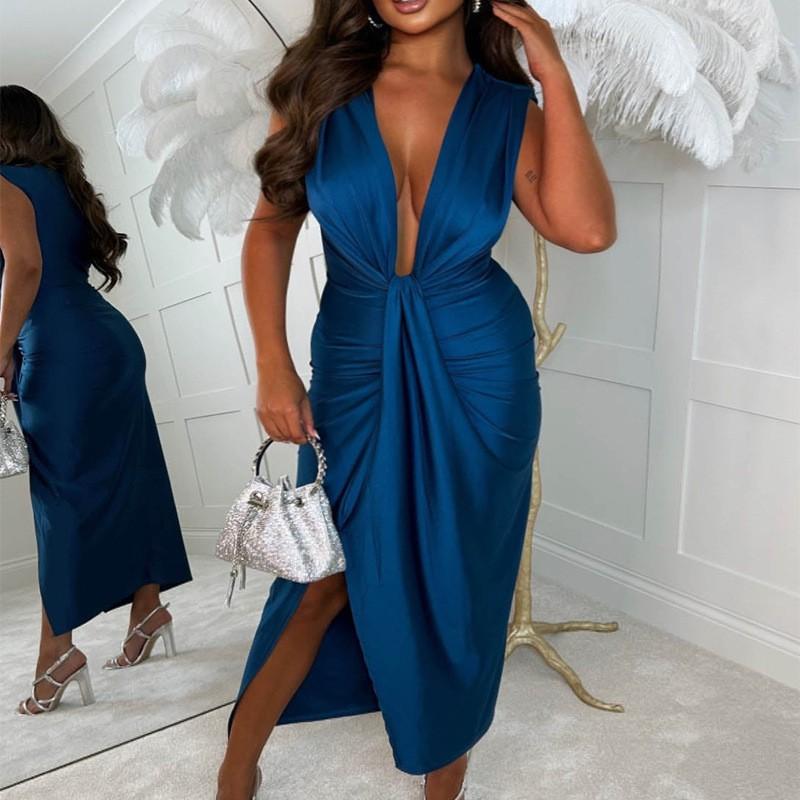 

New European American Women s Clothing Fashionable Casual Daily Sexy Elegant Lace Pleated Dress L бірюзовий