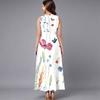 Plus Size Women Sleeveless Round Neck Dress Romantic Floral Printed Flowy Calf Length Gown