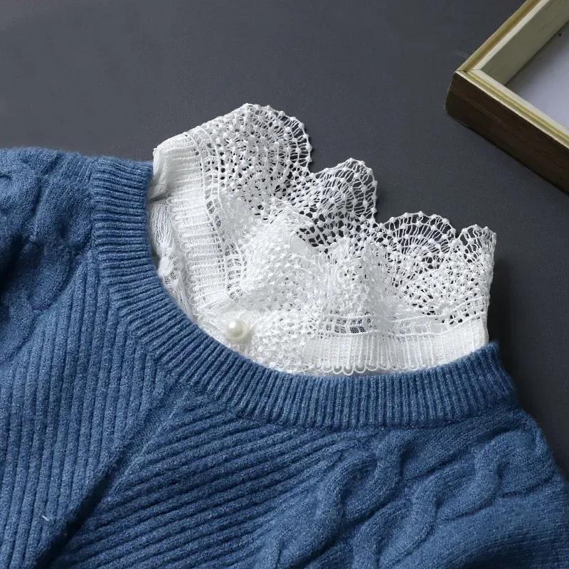 Lace Novelty Fake Collar for Women Shirt Front Ties Detachable Collar Stand Dress Sweater Girls False Collar