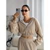 Womens Casual Two-Piece Set: Solid Color Long Sleeve Hooded Sweatshirt Elastic Waist Wide Leg Pants