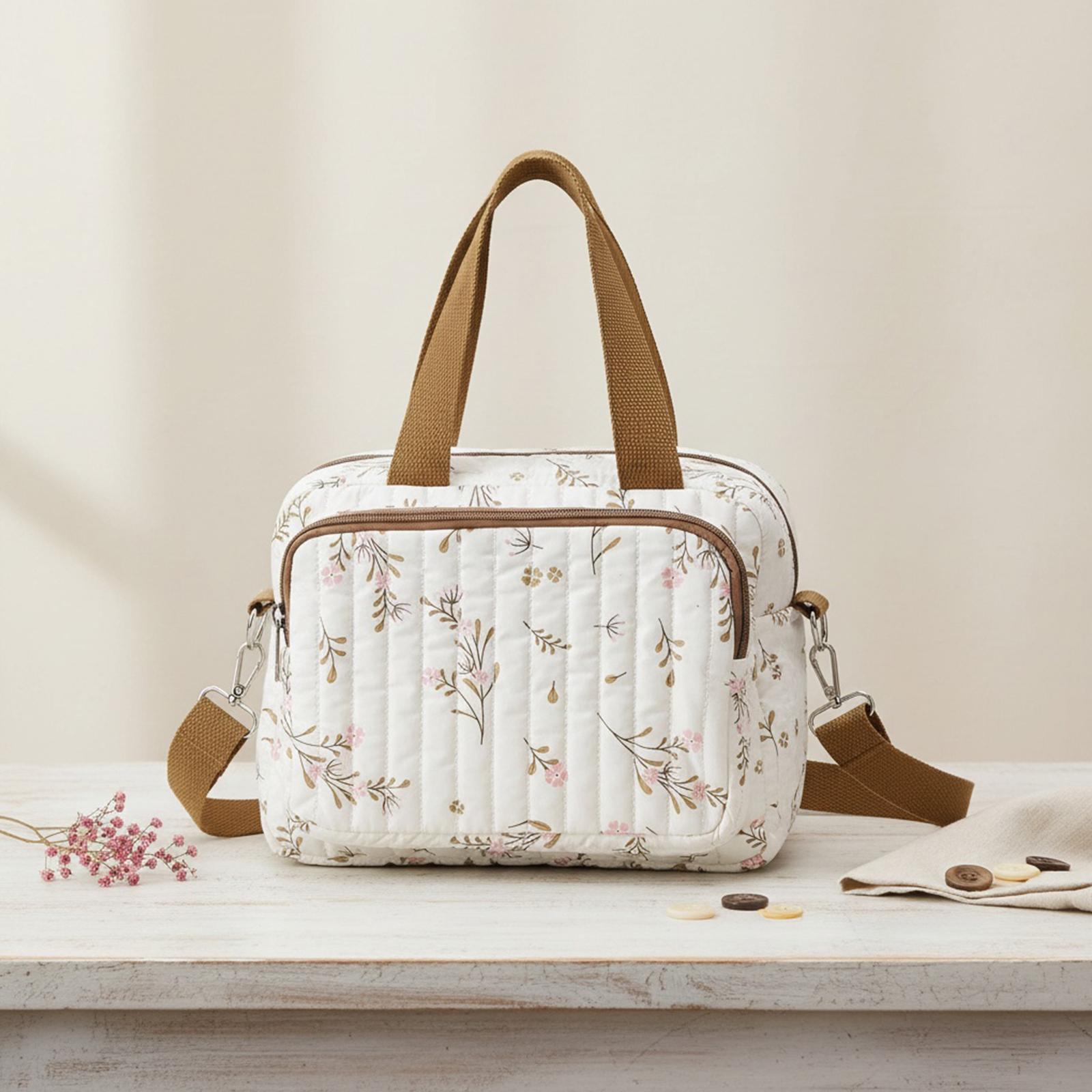 

Floral Quilted Mummy Bag Multifunctional Crossbody Bag with Shoulder Strap for Women Travel Work Shopping Daily Use коричневий