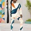 Girls Abstract Printed Round Neck Long Sleeve Top And Fitted Pants Two Piece Set