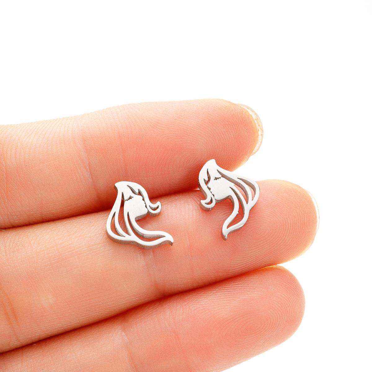 Korean Sweet Long-Haired Girl Cartoon Stainless Steel Earrings