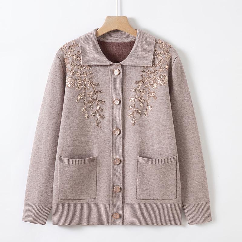 Grandma's Winter Knit Cardigan: Cozy Plus Velvet Sweater for Middle-Aged and Elderly Women