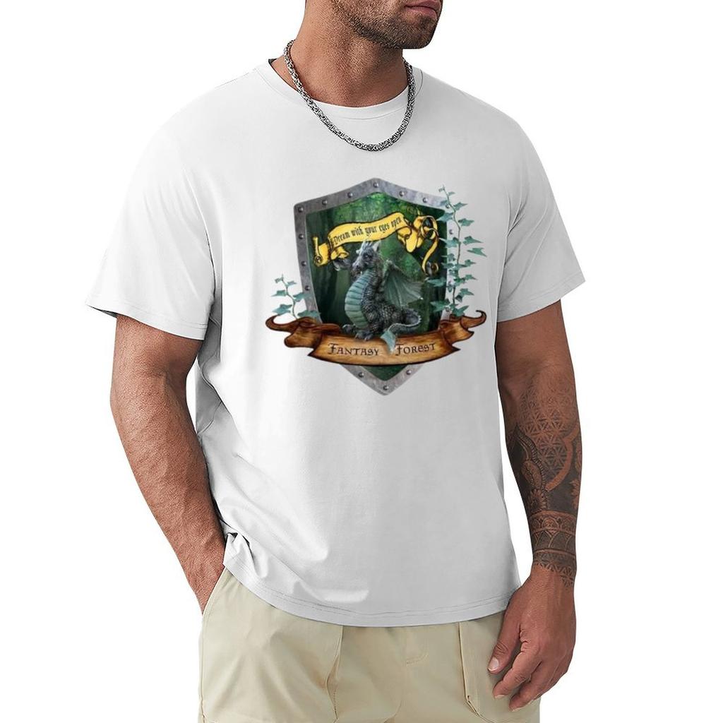Fantasy Forest Dragon Tshirt Basic Solid Color Short Sleeve Tshirt
