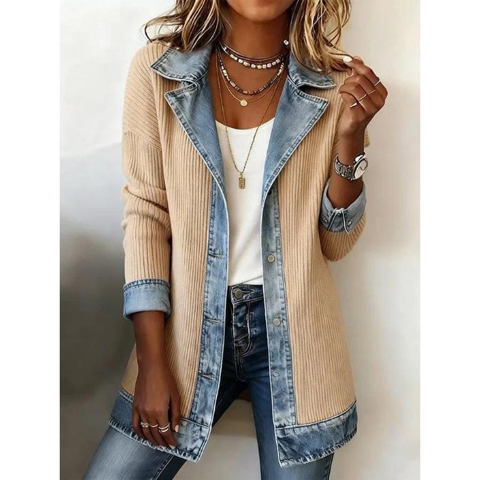 Women's Elegant Fashion Slim Fit Long Sleeve Splice Jacket, Casual Versatile Outerwear for Spring and Autumn