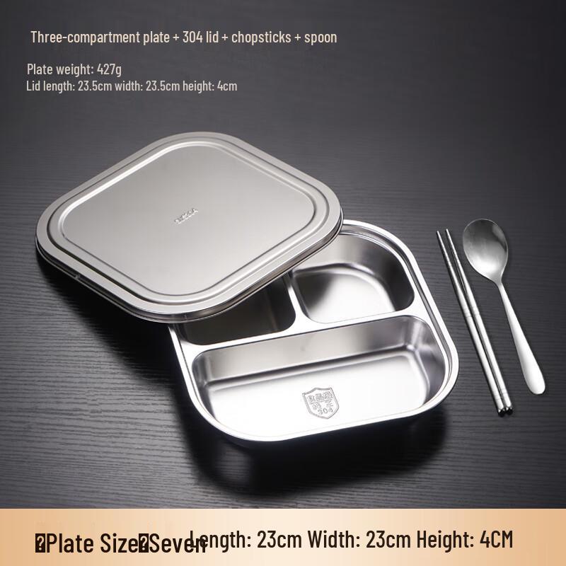 304 Stainless Steel Square Divided Meal Tray