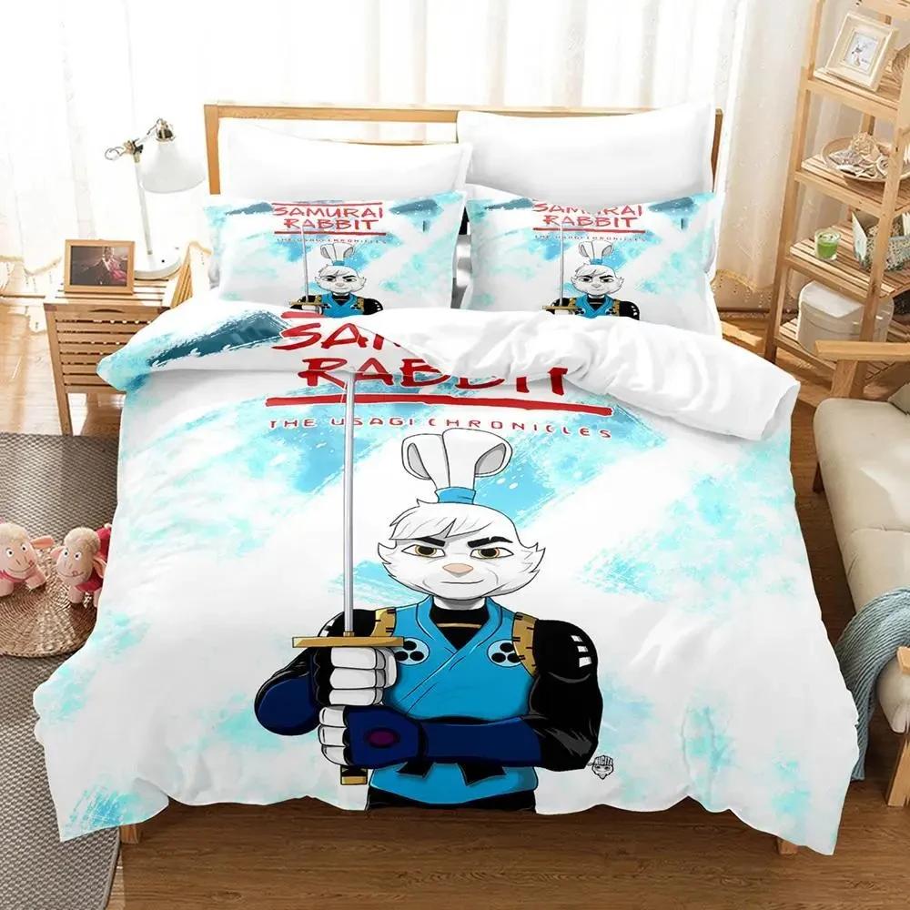 Anime Samurai Rabbit Bedding Set Boys Girls Twin Queen Size Duvet Cover Pillowcase Bed Kids Adult Fashion Home Textileextile