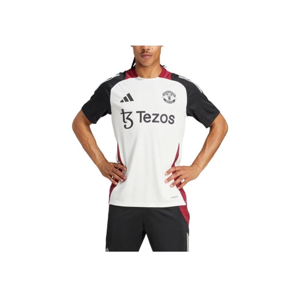 Adidas Tiro 24 Manchester United Trainings-Streifen Minimalistisch Vielseitig Sport Kurzarm Fußballtrikot Herren Oberteile Off-White Schwarz JE3726