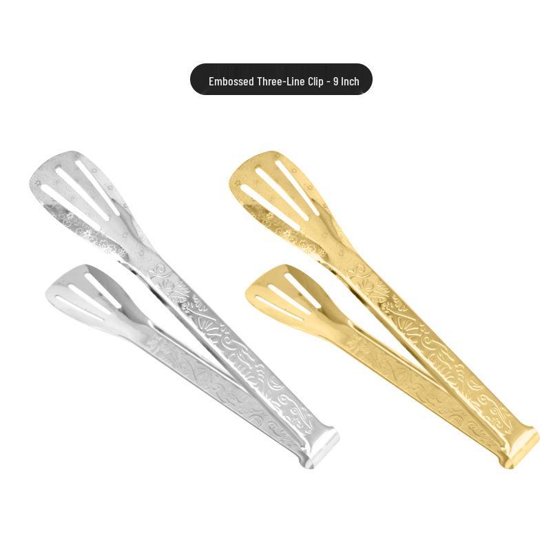 Light Luxury Stainless Steel Anti-Scald Tongs: Embossed for Bread, Steak, and Portioning in Restaurants. Silver
