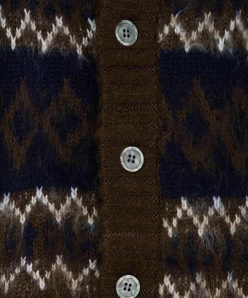 Nodu Diamond Hairy Brush Nordic Cardigan [Brown]