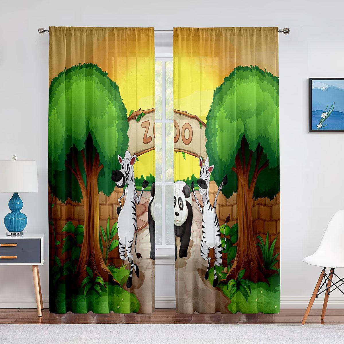 Мультяшный зоопарк тема оконные тюль занавески животные дикая природа тигр панда — фото 3