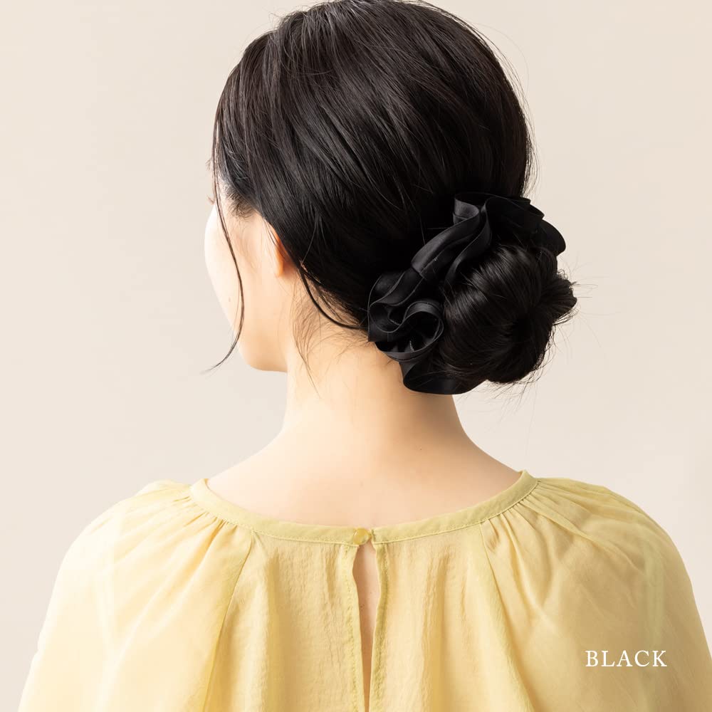 JewelVOX Black Scrunchie Hair Accessory with Grosgrain Frame and Striped Stylish and Cute for Simple and Available in Fabric. Adults. Stylish. Black.