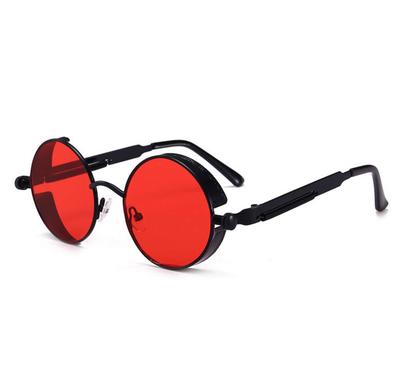 Round Round Designer Fashion UV [FREESE] Sunglasses, Sunglasses, Glasses, Protection, Stylish, Men's (Red/Black Frame)