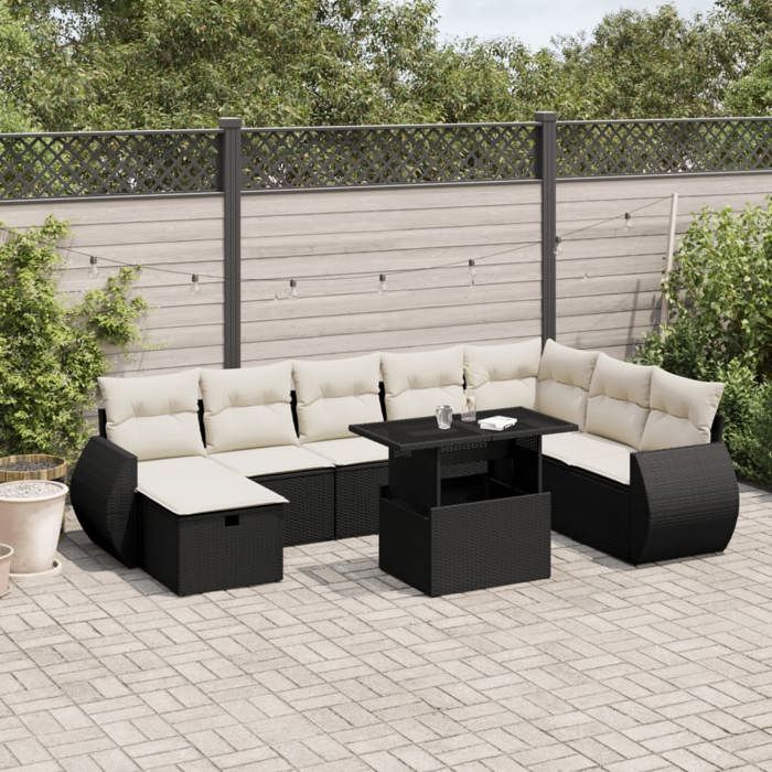 VidaXL Salon de jardin 9 pcs avec coussins noir résine tressée 3275186