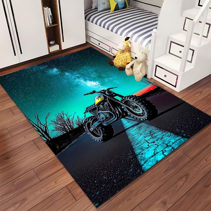 Motorbike Under Starry Sky suitable as a non-slip mat for the living room or bedroom sofa