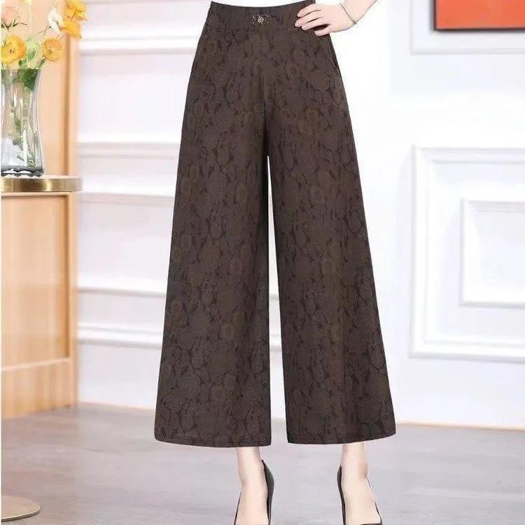 High-Waisted Summer Jacquard Wide-Leg Cropped Pants for Women - Stylish, Loose, Casual Fit