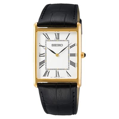 Men's Watch Square Design Quartz SWR052 White Dial × Black Leather Band