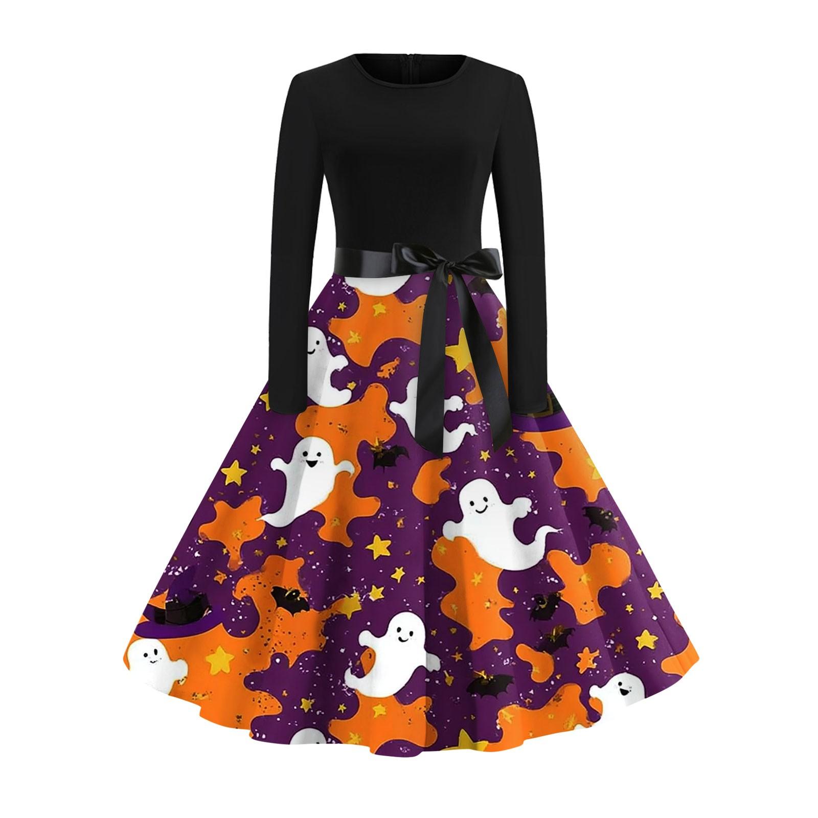 

Женское модное повседневное платье с круглым вырезом, принтом на Хэллоуин и длинными рукавами XXL жёлтый